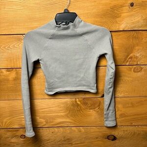 Zara top women’s long sleeve Reglan cropped ribbed stretch gray high neck Medium
